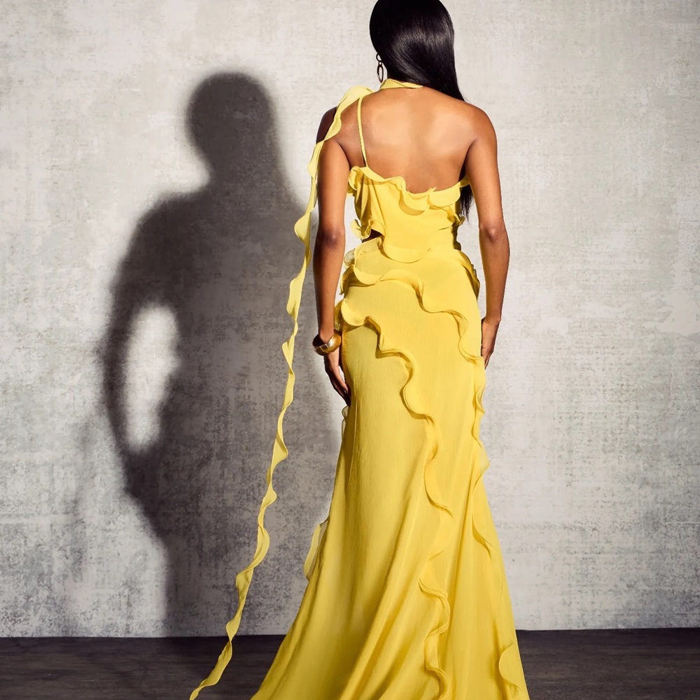 Chic One-Shoulder Yellow Ruffle Dress - Picture 3 of 8